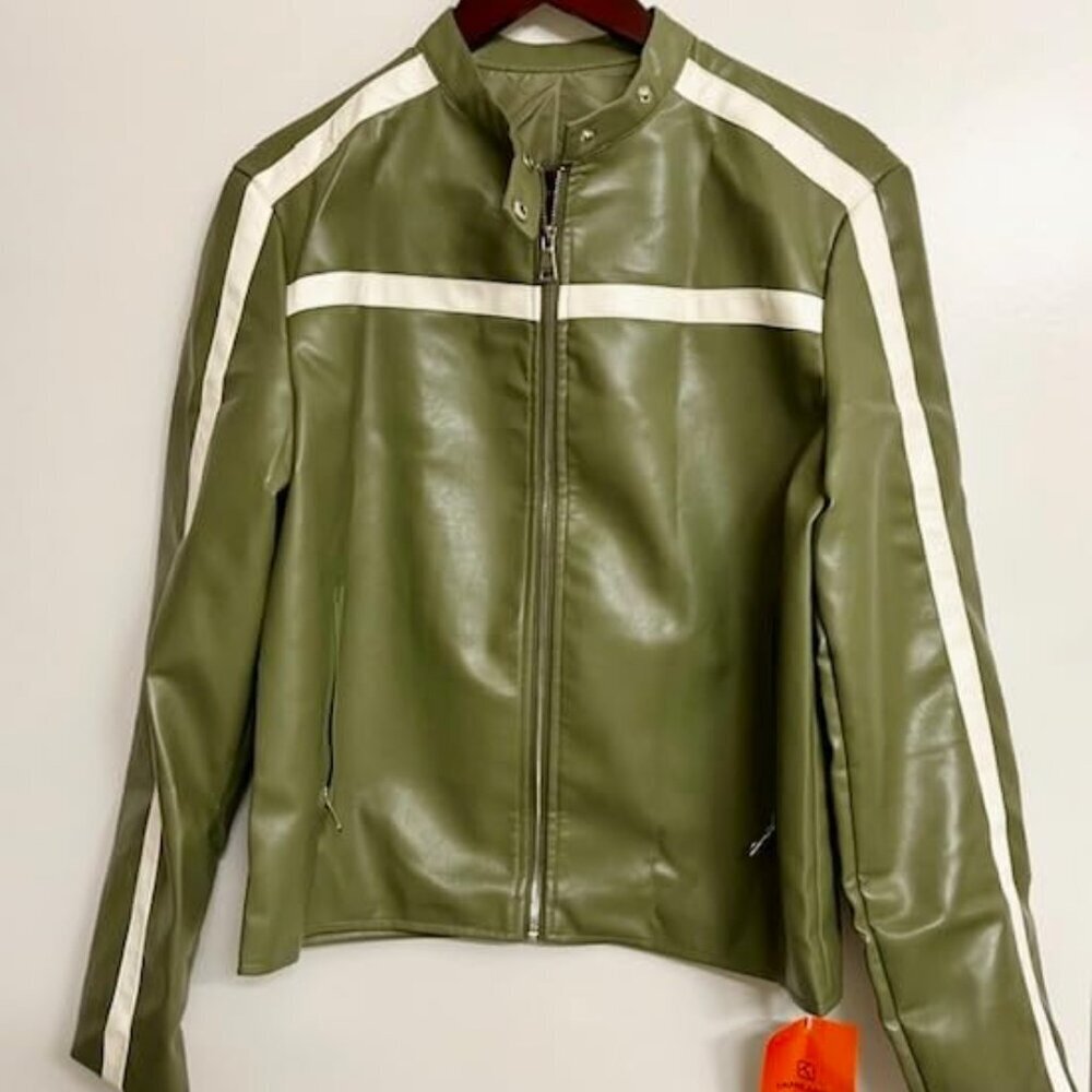 Women's Faux Leather Moto Biker Racing Jacket